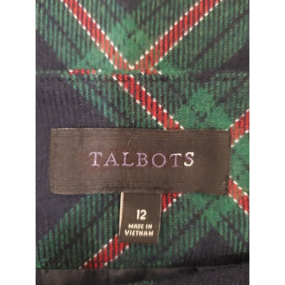 Talbots Women's Tartan Plaid Mini Skirt Sz 12 Wool Blend A Line Navy Green - Picture 7 of 7